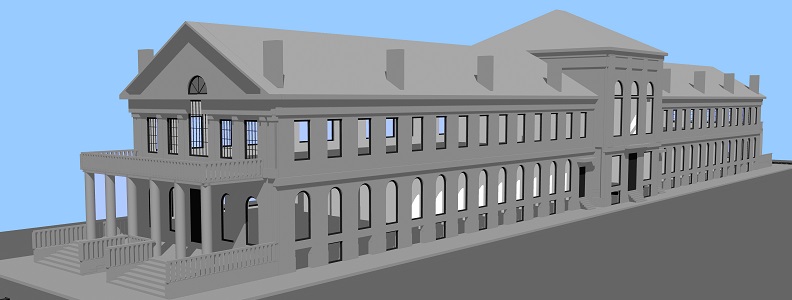 Modélisation par l'équipe du Laboratoire. Vue de la façade ouest du Marché Saint-Anne, 2015, Laboratoire d'histoire et de patrimoine de Montréal