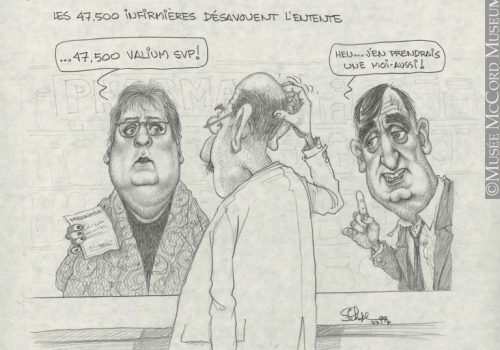 Les 47 000 infirmières désavouent l'entente, Dessin, caricature, Serge Chapleau 1999, Musée McCord, M2000.93.53